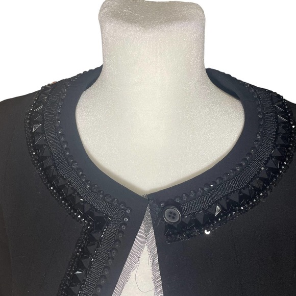 DKNY Embellished Black Lace Trim Wool Blend Blazer Jacket Women's Size 2 Event - Picture 3 of 16